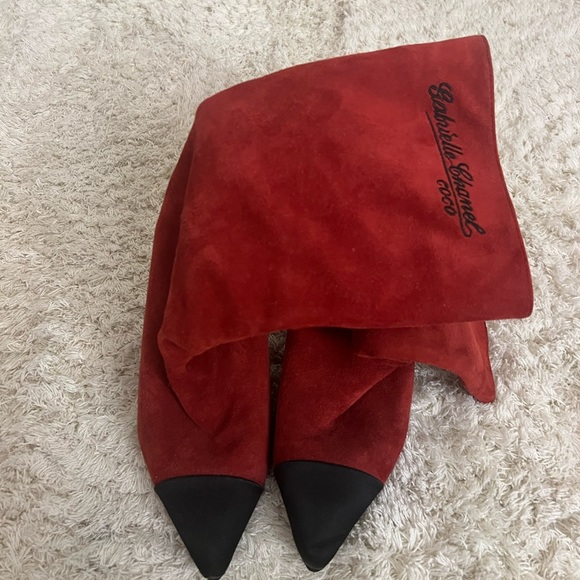 Chanel Gabrielle Boots Red Suede Coco Chanel Booties Size 7 - Picture 4 of 9